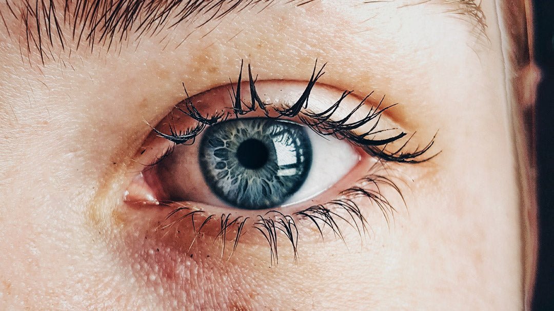 Close view of a woman's blue eyes