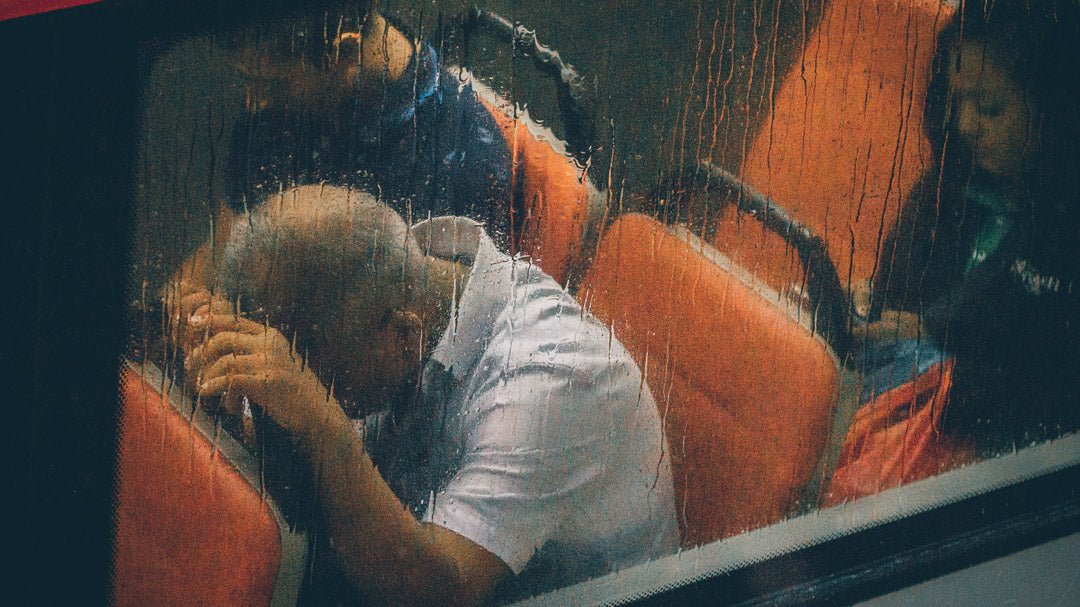 Tired man on bus with seasonal affective disorder