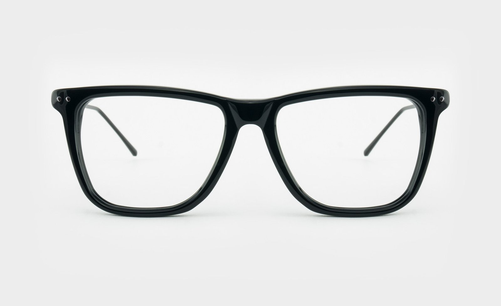 Front view of qquare black spectacle frame